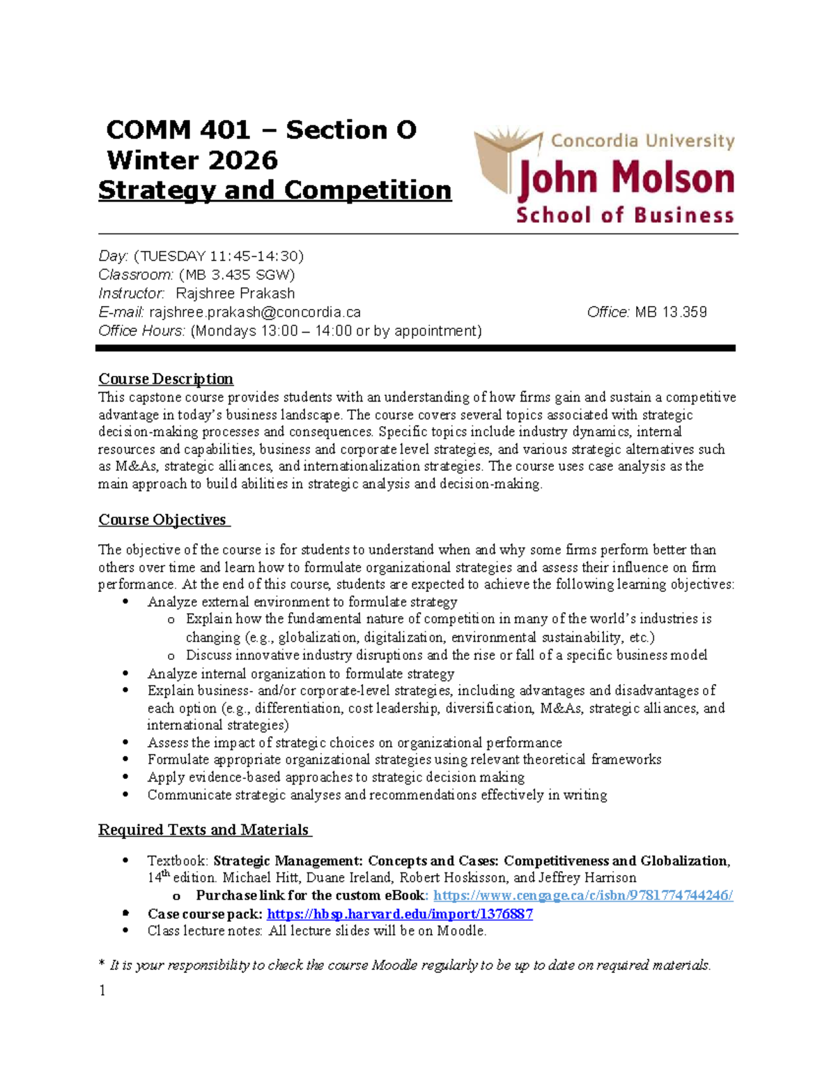 COMM 401 Winter 2026 Course Outline: Strategy & Competition - Studocu
