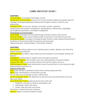 COMM 1500 Exam 3 Interpersonal Communication Study Guide - Studocu