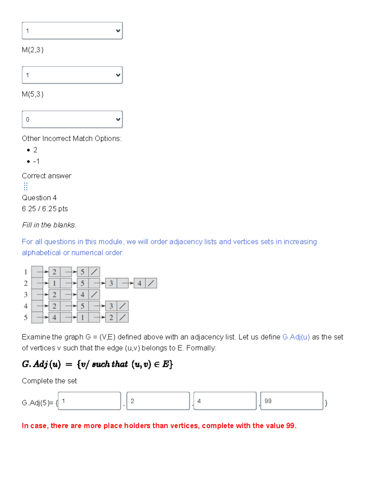 M1ssq1-3 - module 1 ssq 01 - 1 M(2,3) 1 M(5,3) 0 Other Incorrect Match ...