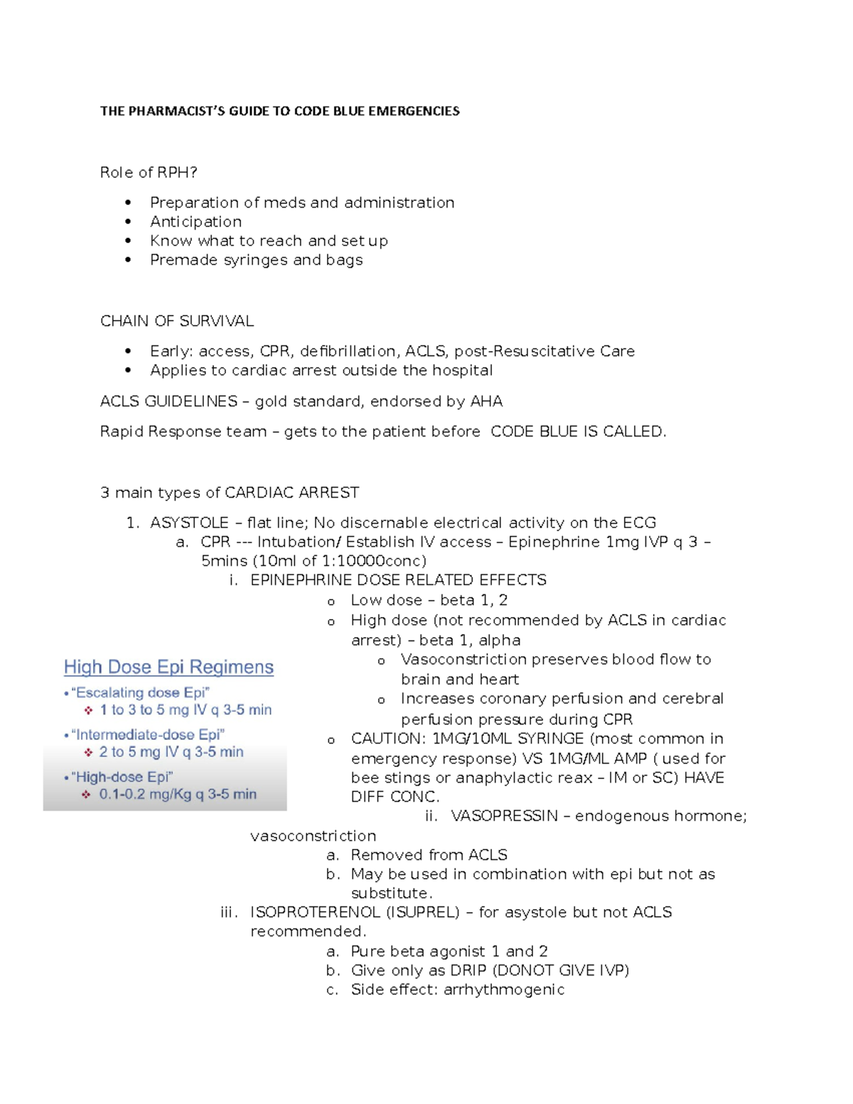 Pharmacist's Guide to Code Blue Emergencies: RPh Role & Protocols - Studocu