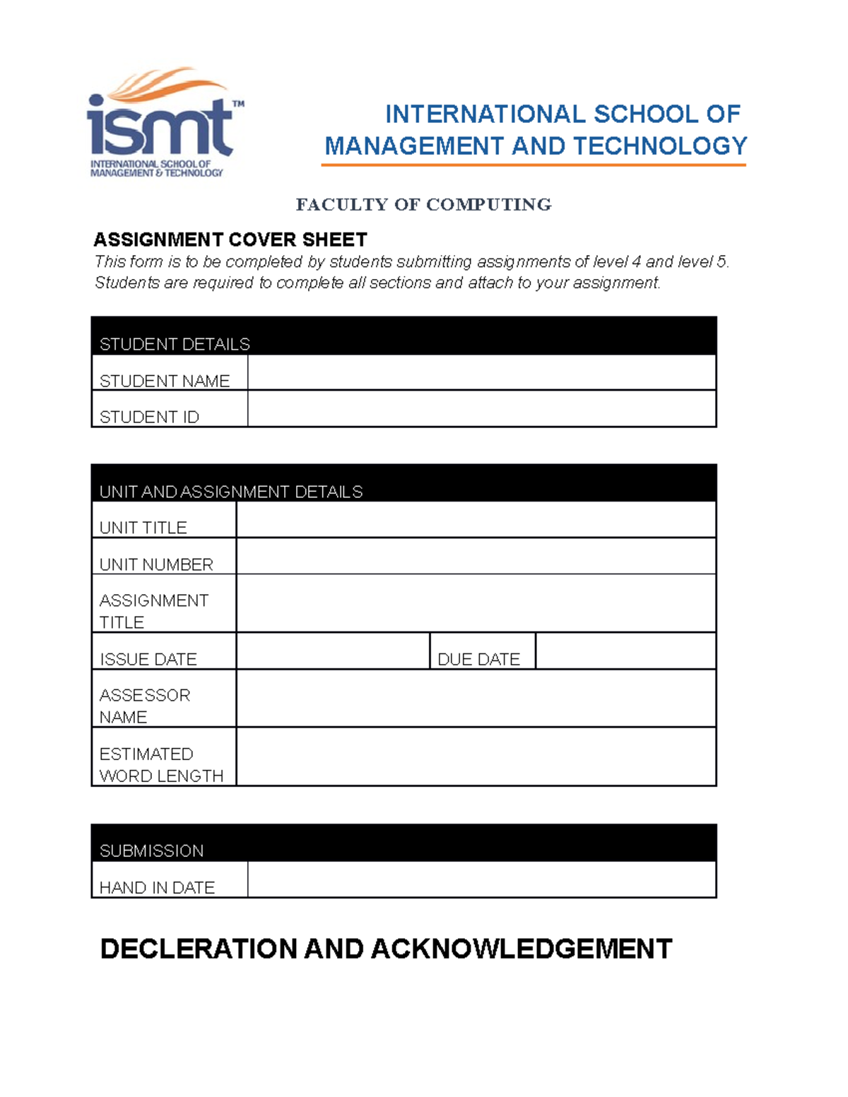 Security Assignment Cover Sheet - International School of Management ...