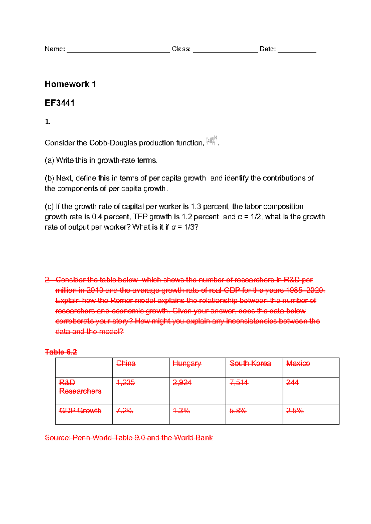 Homework 1 Answer Key for EF3441: Production Function & Growth Analysis ...