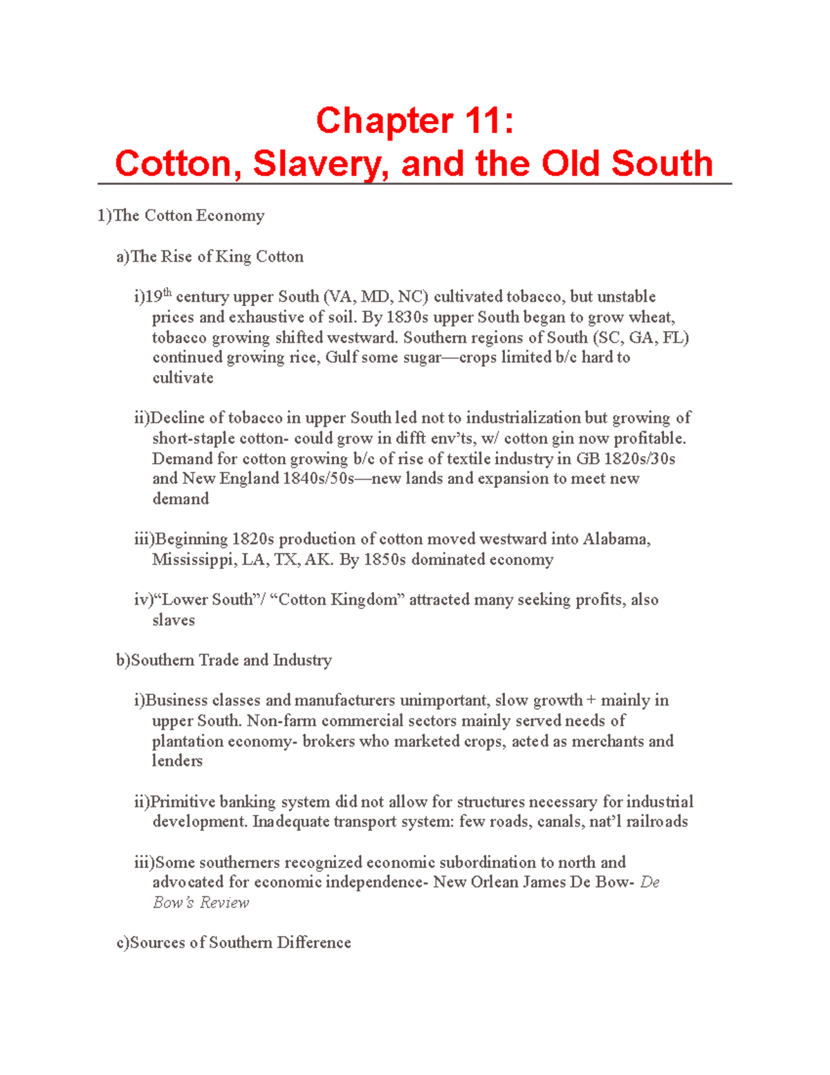 Chapter 11: Cotton, Slavery, and Society in the Old South