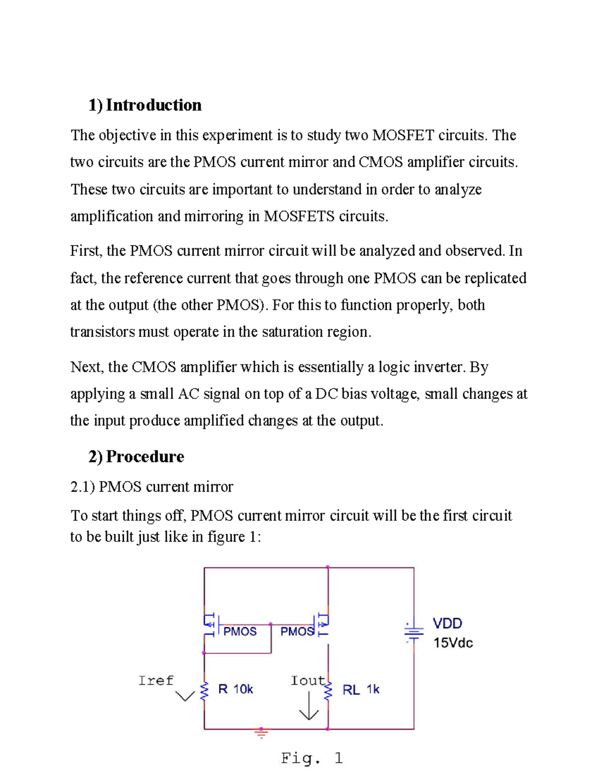 Lab1 Report: Analysis of PMOS Current Mirror & CMOS Amplifier Circuits ...