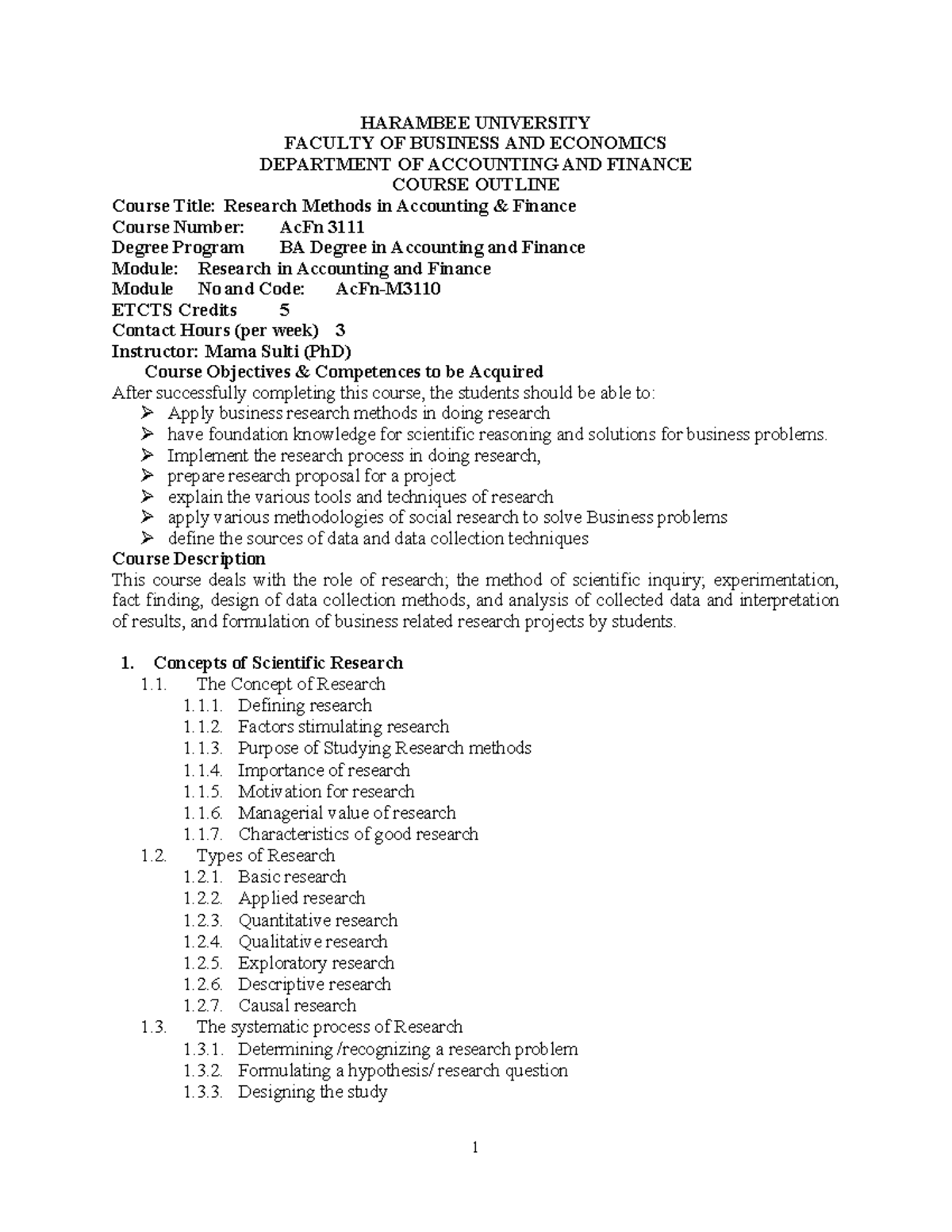 Research Methods in Accounting & Finance (AcFn) Course Outline - Studocu