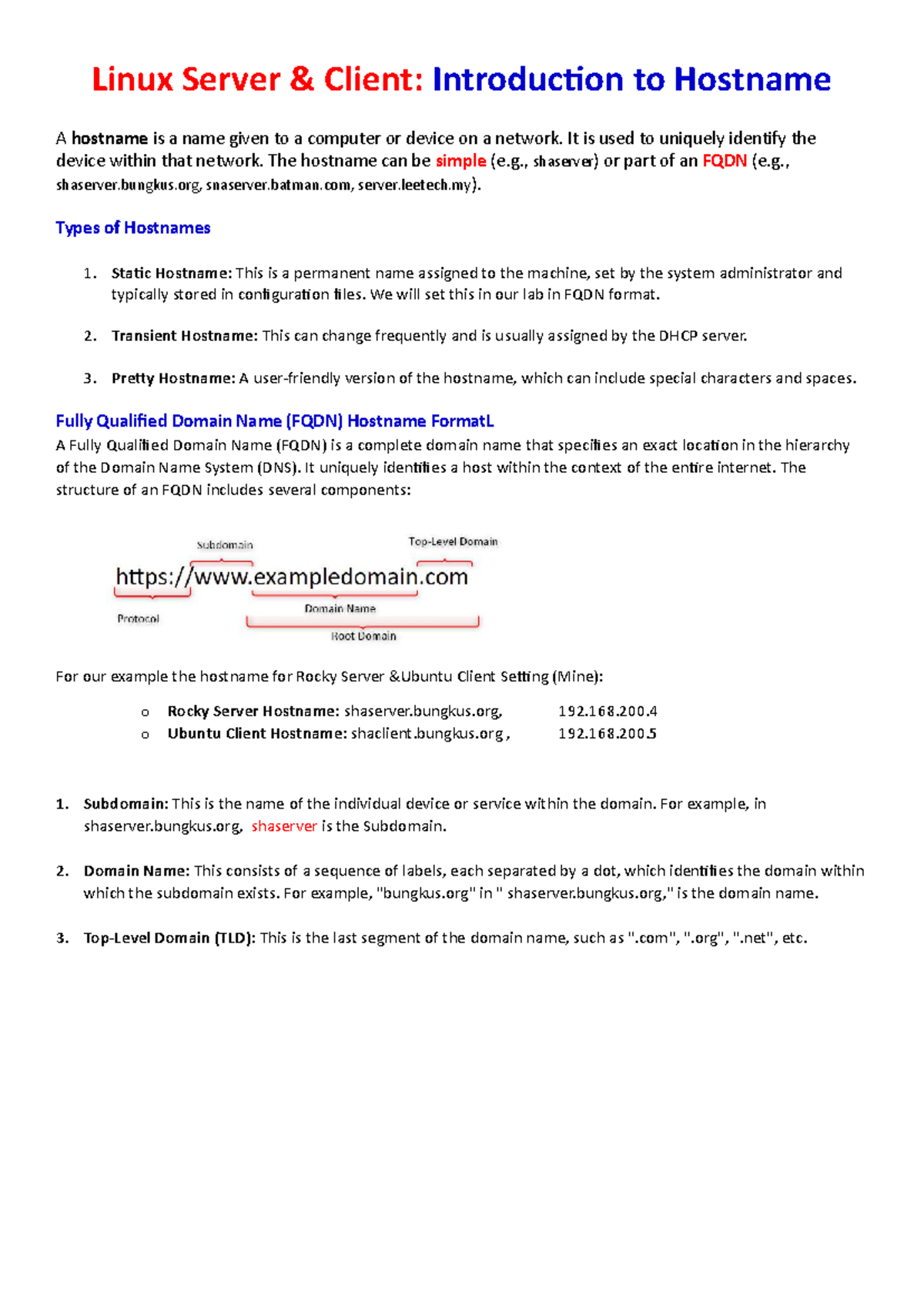 Lab 2c: Configuring Hostnames in Linux Server Client Environment - Studocu