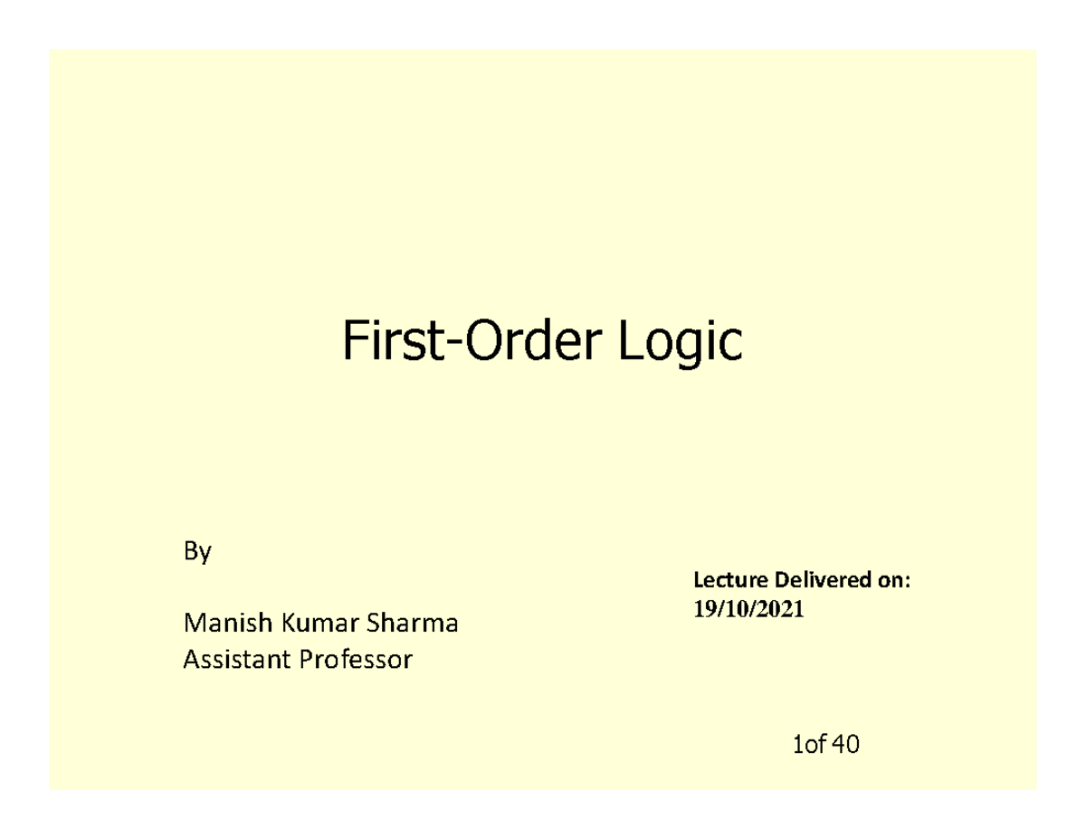 First-Order Logic Lecture Notes - AI Unit 3 FOL Summary - Studocu