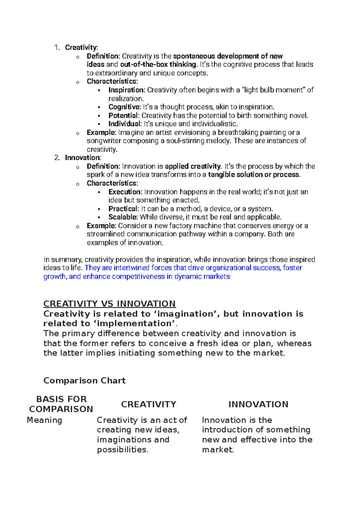 Creativity and Innovation: Understanding Their Role in Business - Studocu
