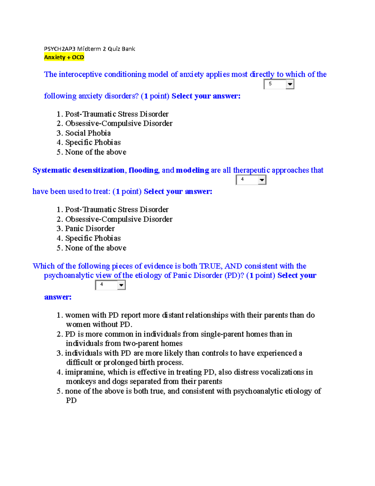 Psych 2AP3 Midterm 2 Study Guide & Quiz Questions - Studocu