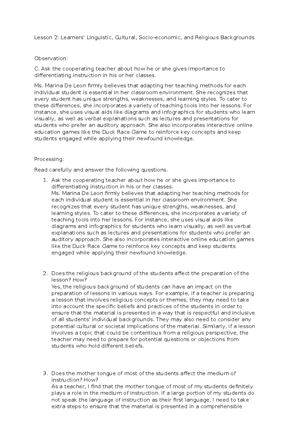 Chapter 3 Lesson 2 FS1 - Field Study on Differentiating Instruction ...