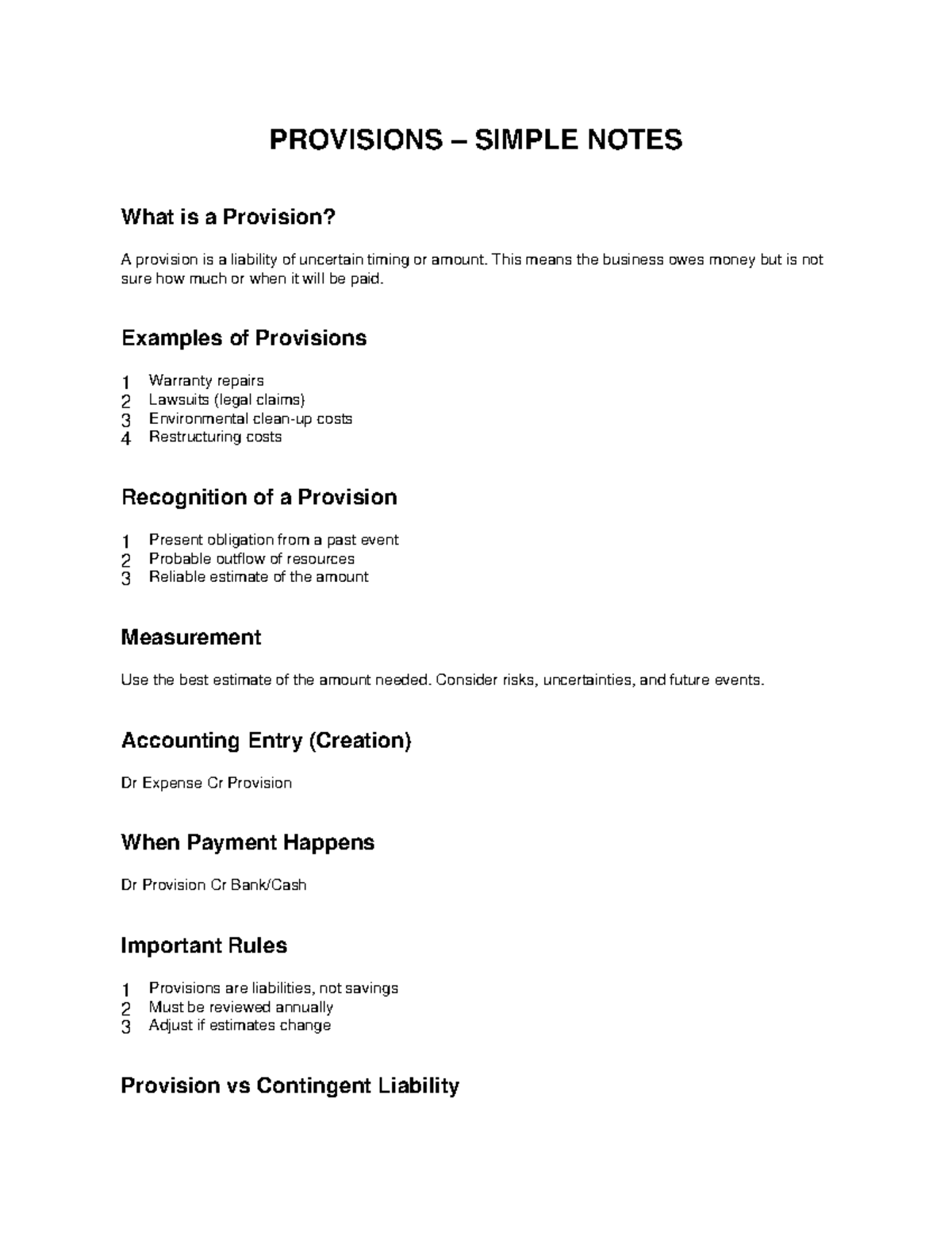 Provisions Notes: Understanding Liabilities and Their Recognition - Studocu