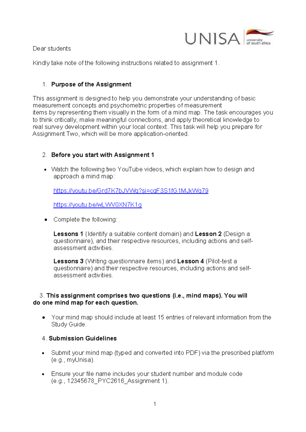 PYC2616 Assignment 1: Mind Map Instructions and Guidelines - Studocu