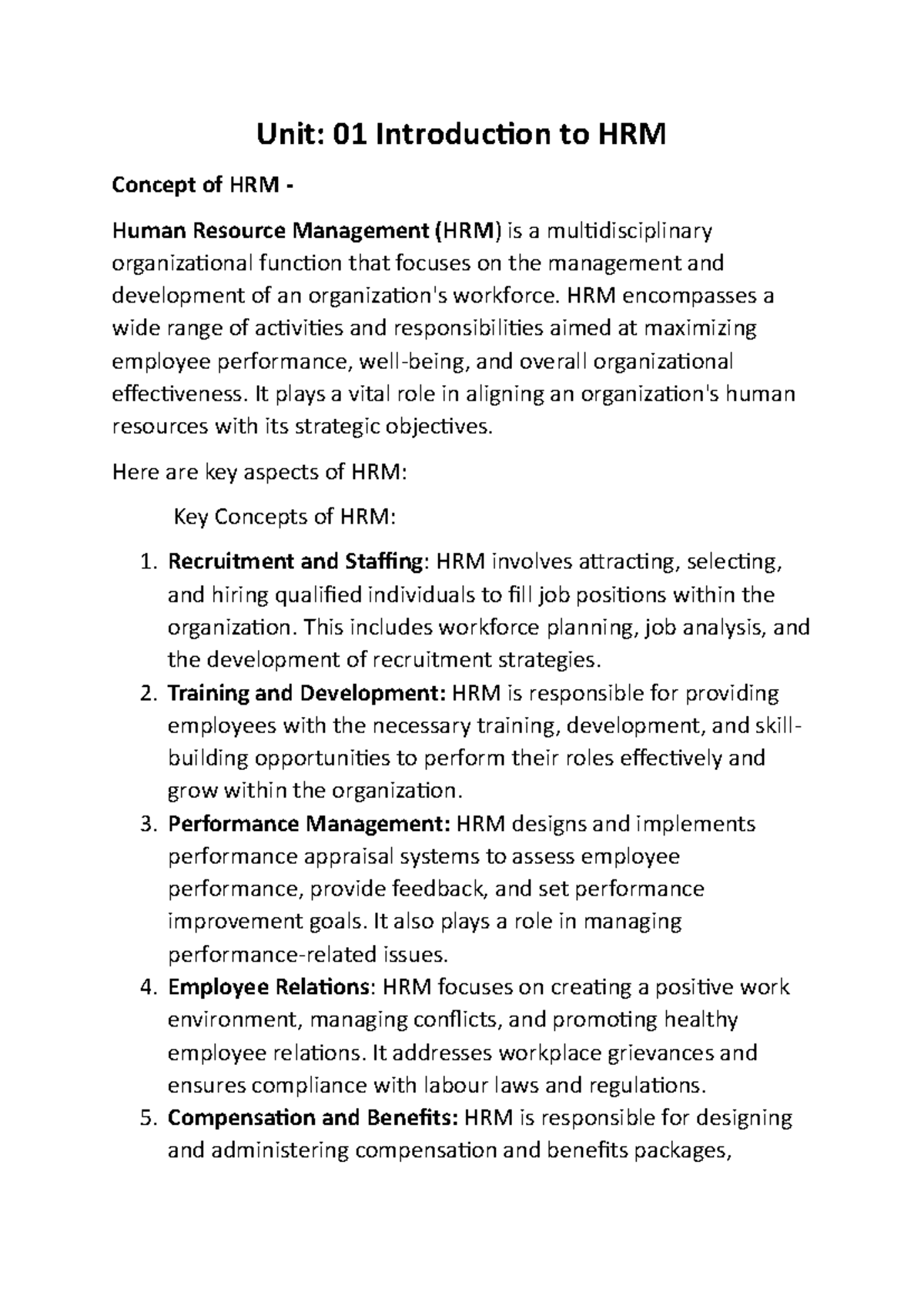 HRM 101 - Introduction to Human Resource Management Concepts - Studocu