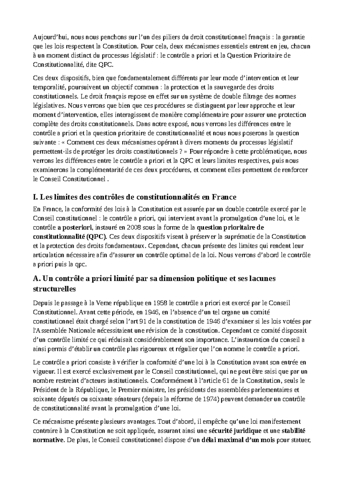 Exposé sur le controle a priori et la QPC - Aujourd’hui, nous nous ...