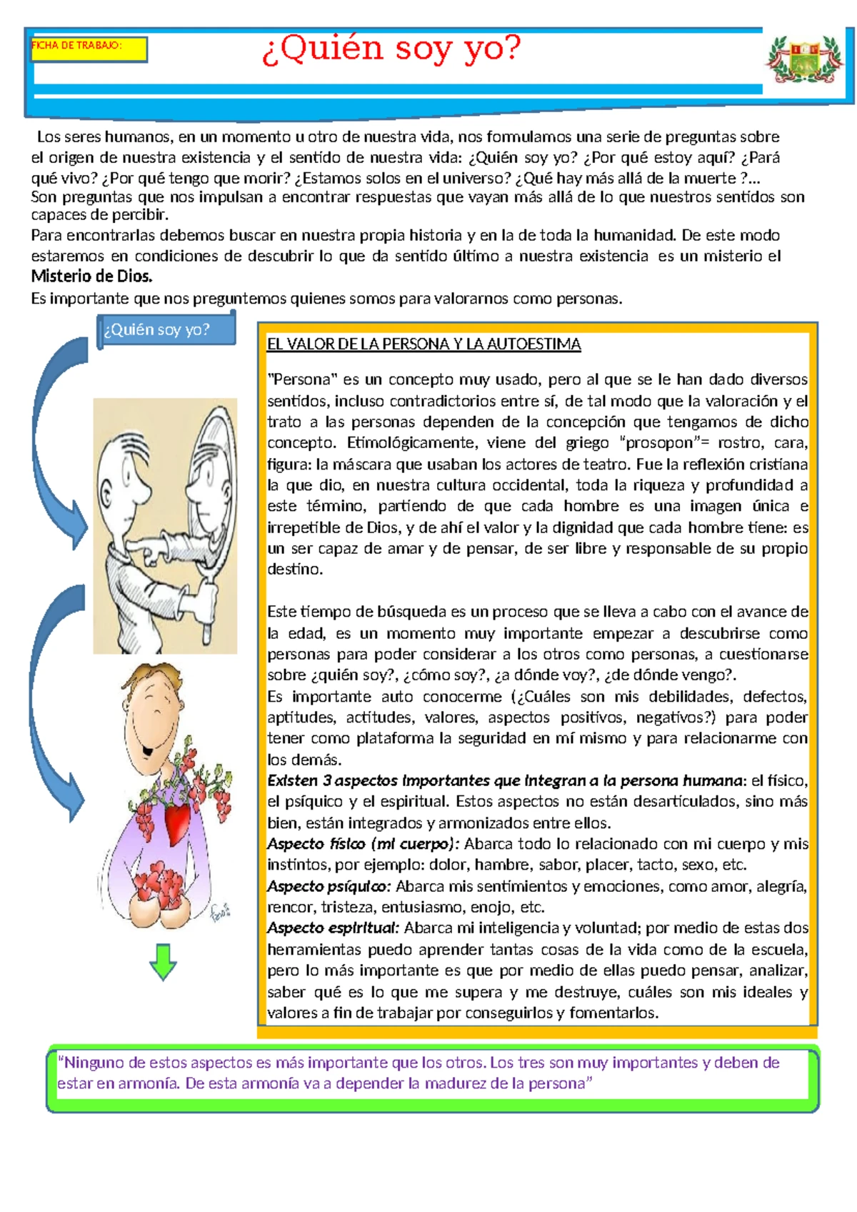 Ficha de Trabajo: Autoestima y Autoaceptación en la Vida Humana - Studocu