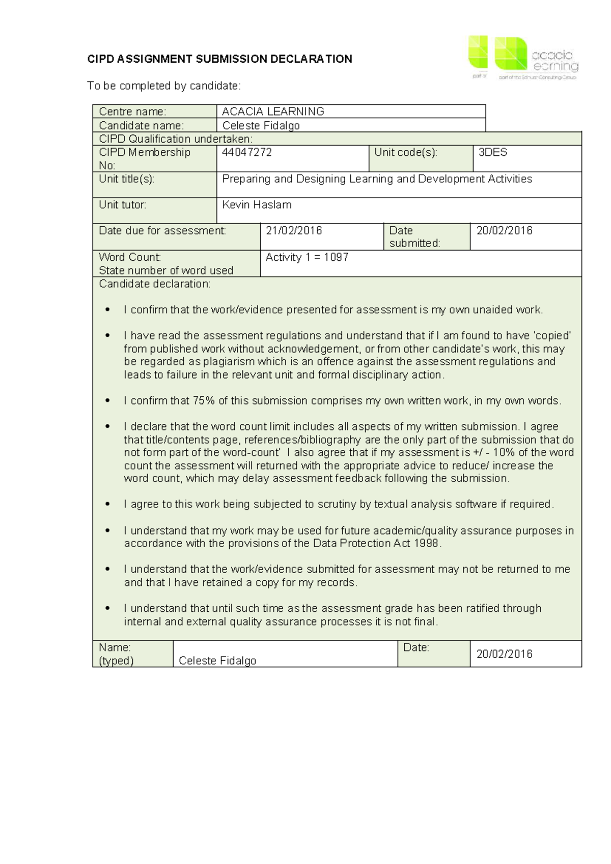 CIPD 3DES Assignment: Designing Learning & Development Activities - Studocu