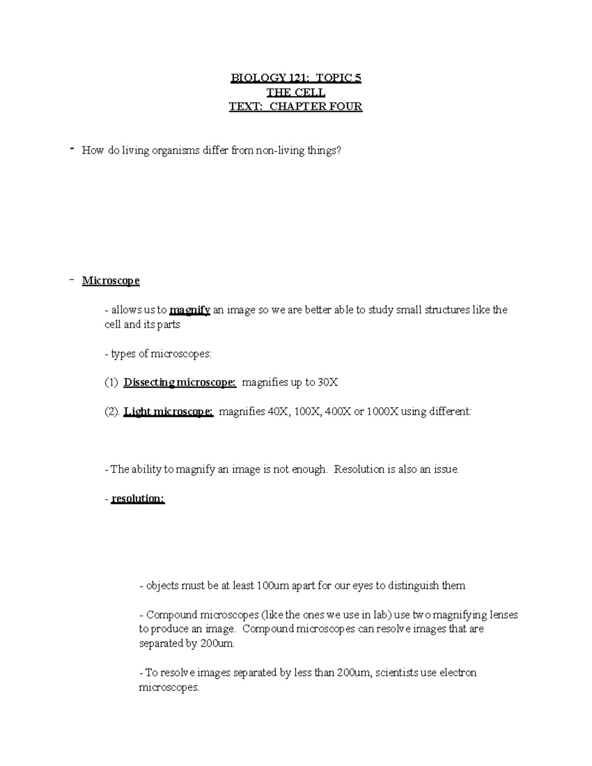 BIOLOGY 121: CELL STRUCTURE AND FUNCTION - CHAPTER 4 OVERVIEW - Studocu