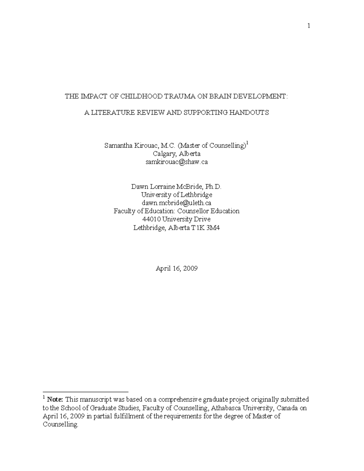 ED512316 - The Impact of Childhood Trauma on Brain Development: A ...