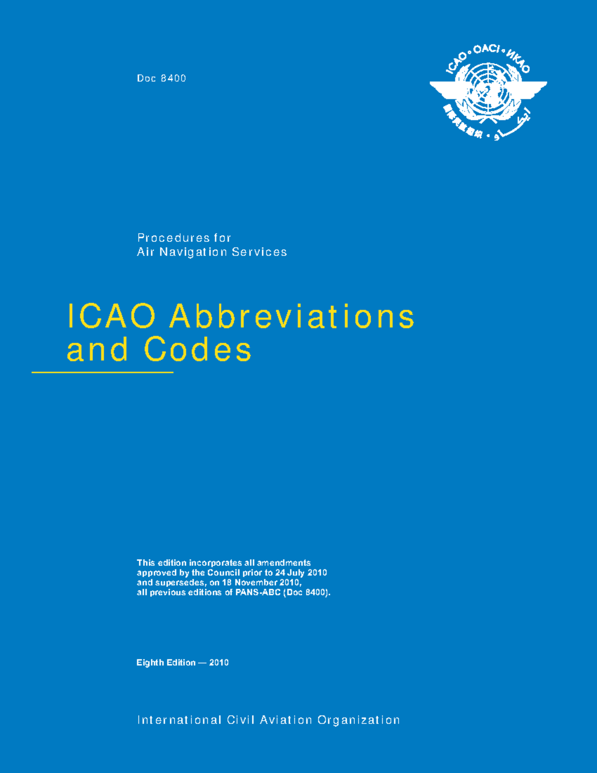 DOC8400 Air Navigation Services: ICAO Abbreviations & Codes Guide - Studocu
