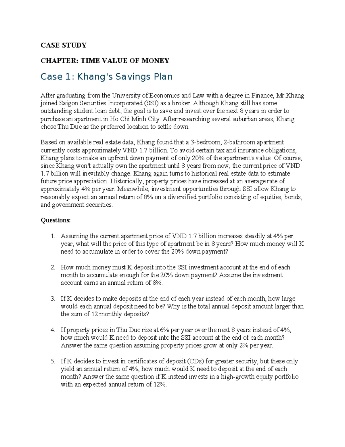 CASE STUDY: TIME VALUE OF MONEY (TVM) - Savings & Education Plans - Studocu