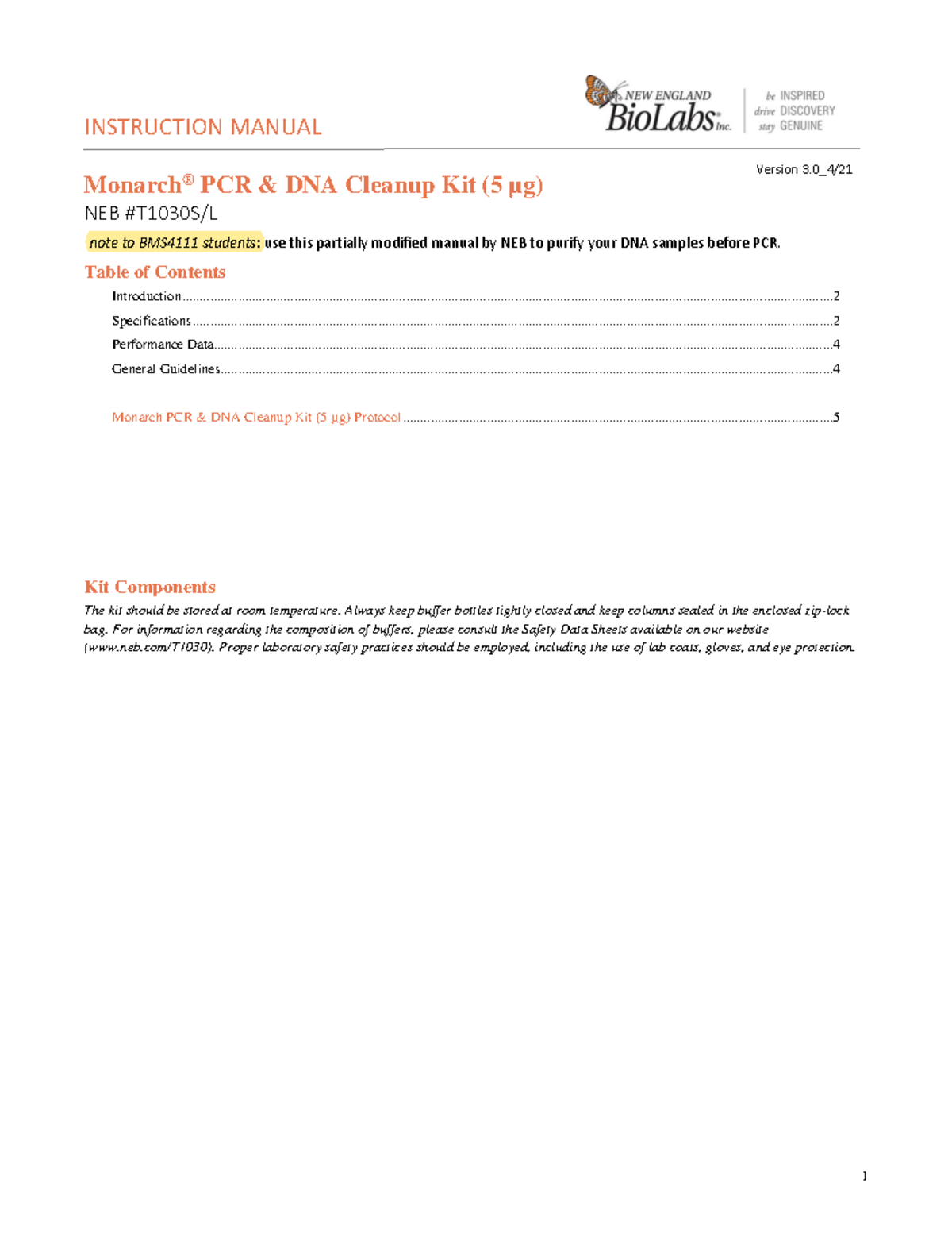 Monarch PCR & DNA Cleanup Kit (5 µg) Protocol Overview - Studocu
