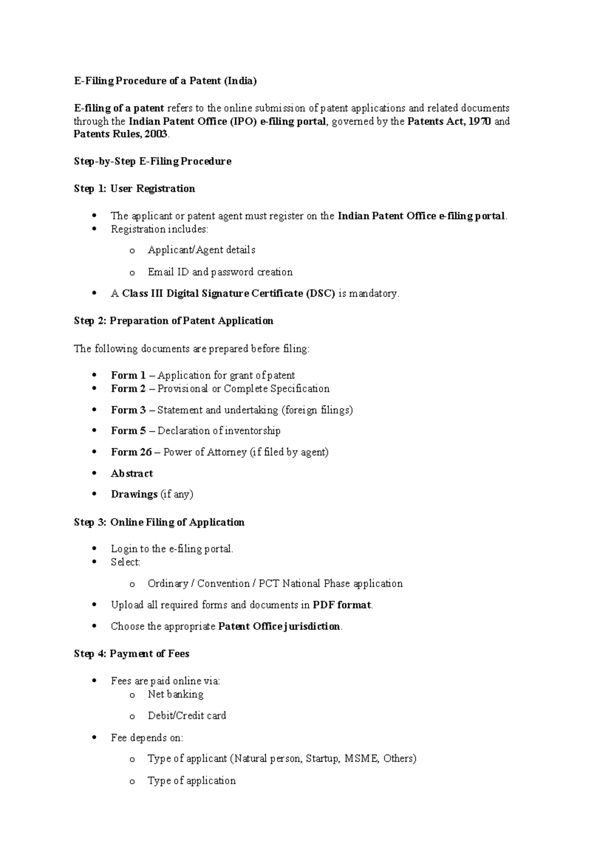 E-Filing Procedure for Patents in India: A Step-by-Step Guide - Studocu