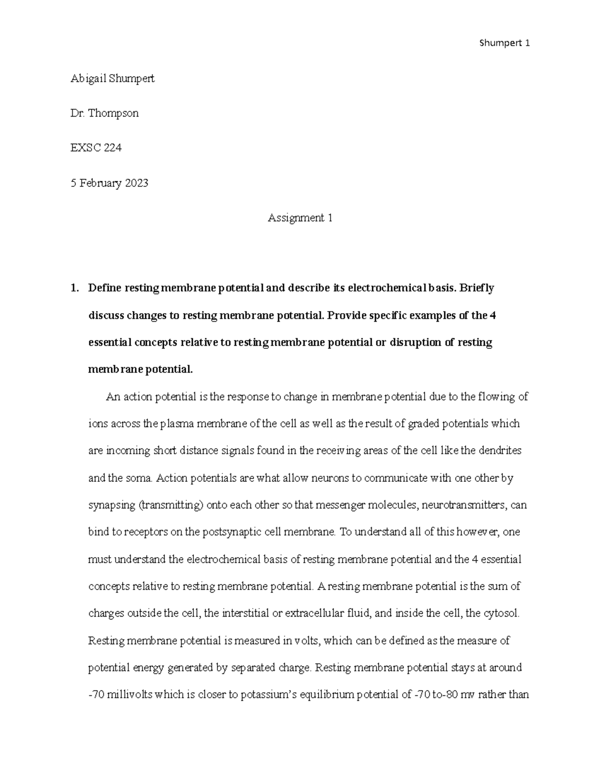 EXSC 224 assignment 1 - Abigail Shumpert Dr. Thompson EXSC 224 5 ...