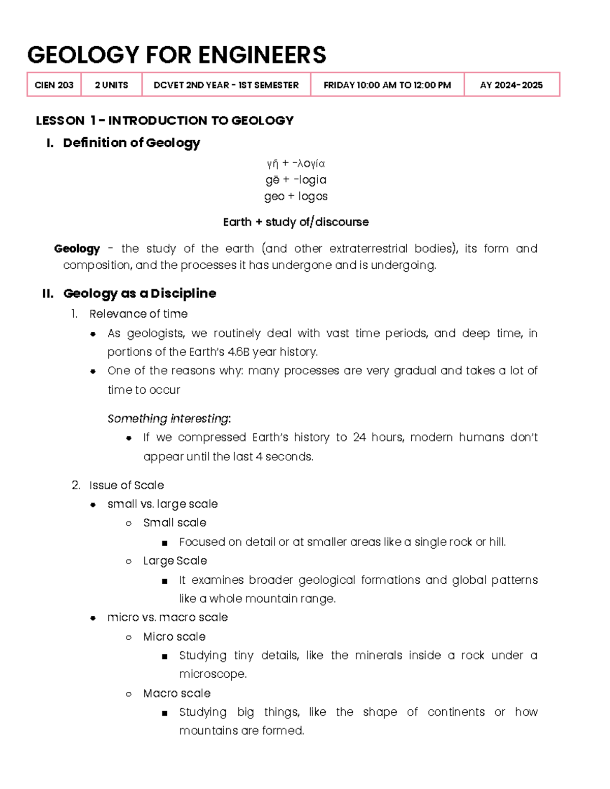 Geology Lessons for Engineers - CIEN 203 Semester 1 AY 2024 - Studocu