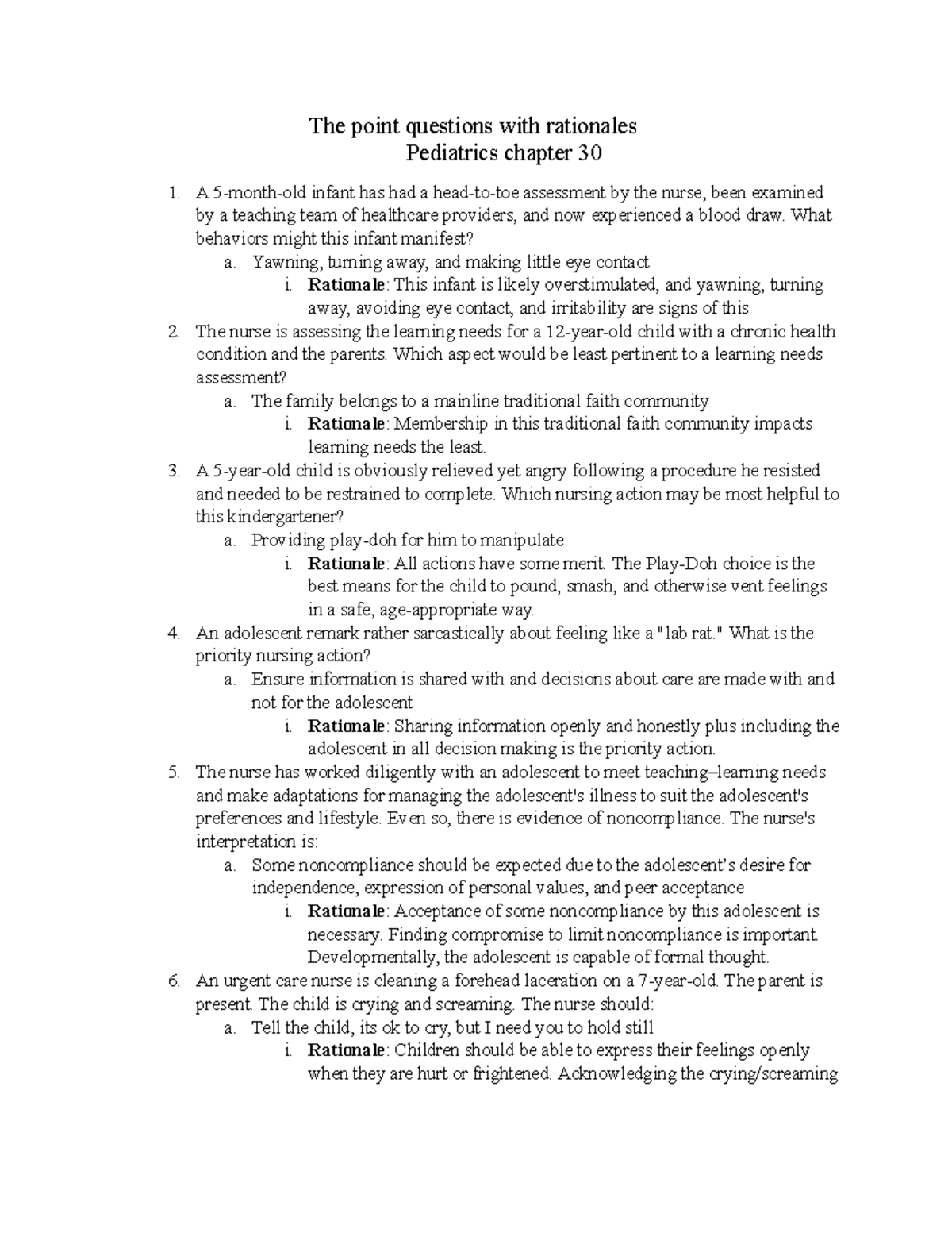 The point ch 30 - The point questions with rationales Pediatrics ...
