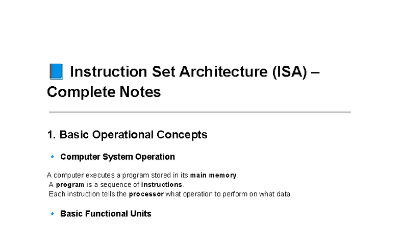 ISA Complete Notes: Basic Operational Concepts and Instruction Set ...