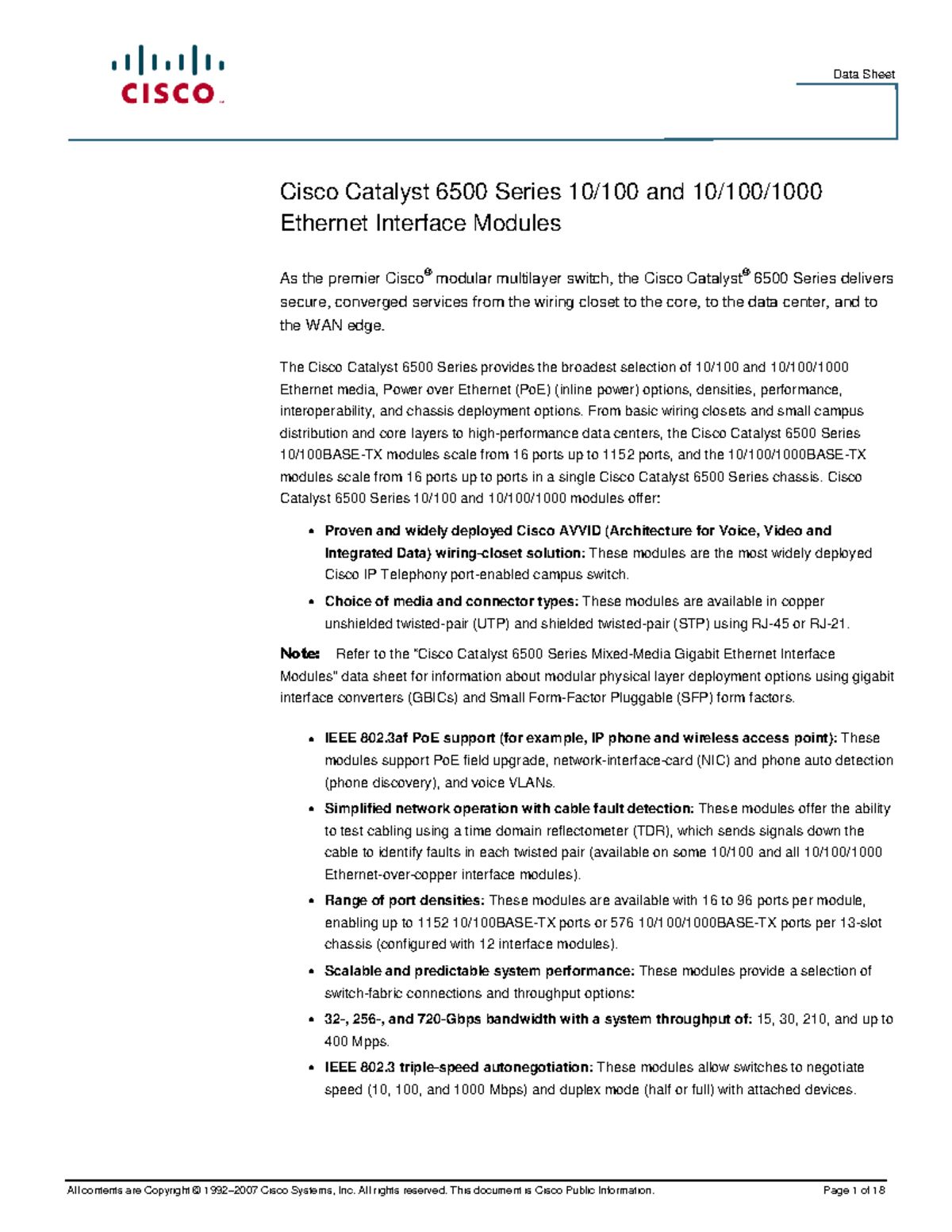 Cisco catalyst 6500 ws x6148a ge tx data sheet - Data Sheet Cisco ...