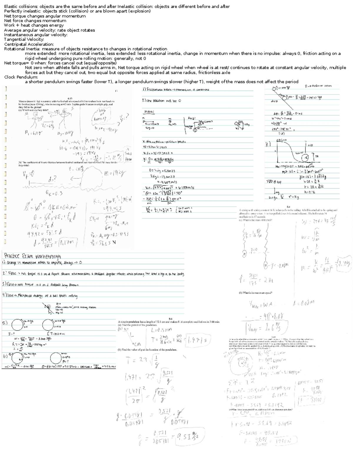 Physics Notes: Elastic & Inelastic Collisions, Torque, and Motion - Studocu