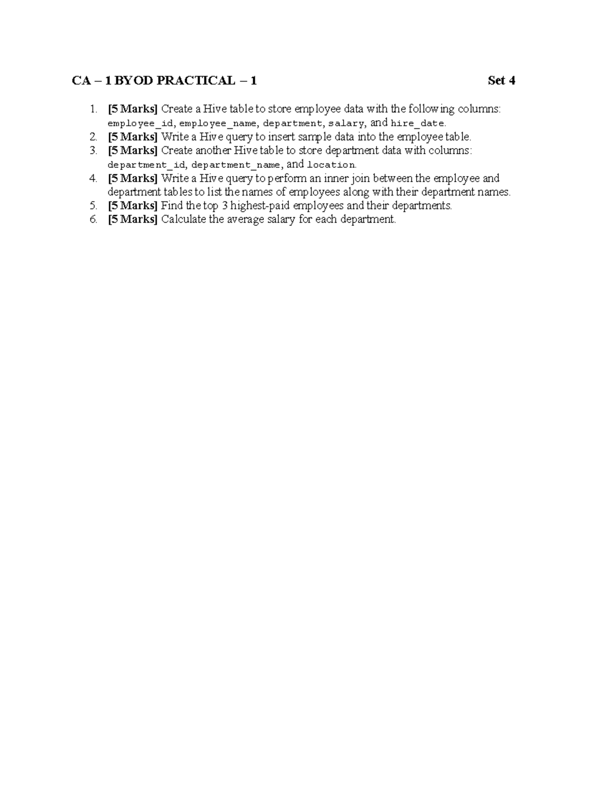 CA 1 SET 4 - best problems for skill improvment - CA – 1 BYOD PRACTICAL ...