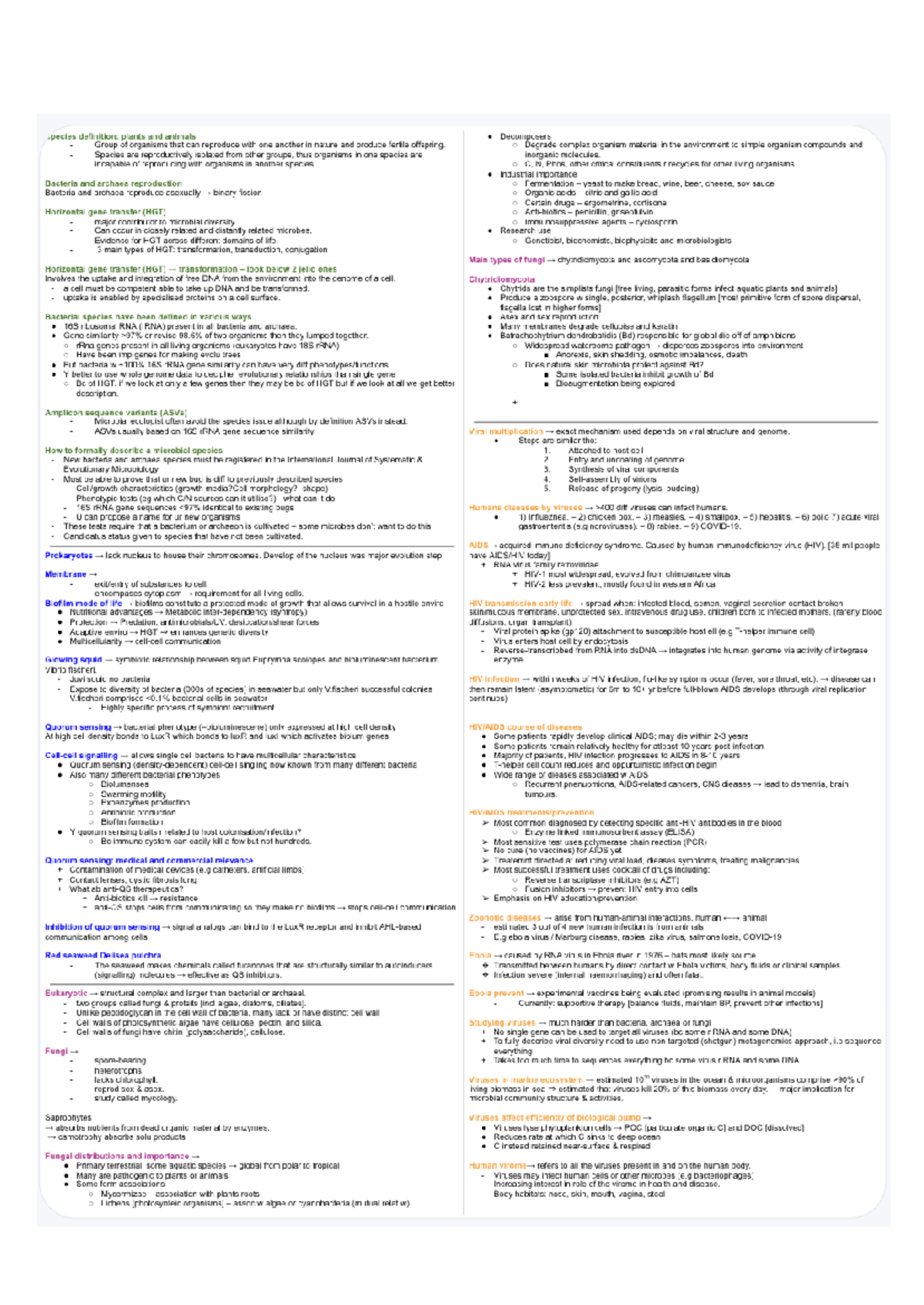 Biosci 101: Cheat Sheet on Microbial Diversity and Quorum Sensing - Studocu