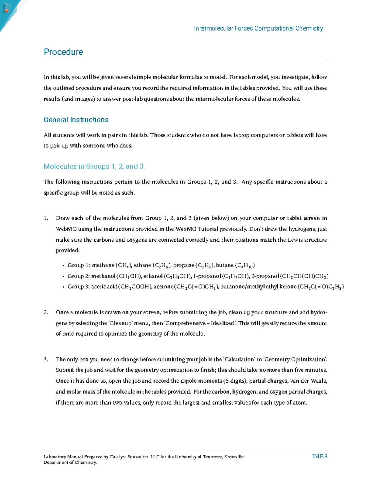 IMF Lab: Intermolecular Forces in Computational Chemistry (CHEM 101 ...
