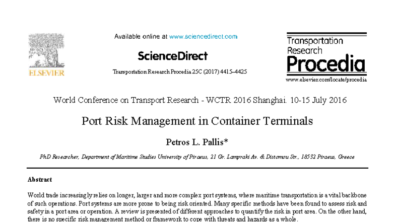 Port Risk Management in Container Terminals: A Comprehensive Study ...