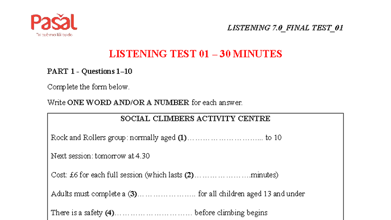 LISTENING 7.0_FINAL TEST_01: Comprehensive Listening Assessment - Studocu