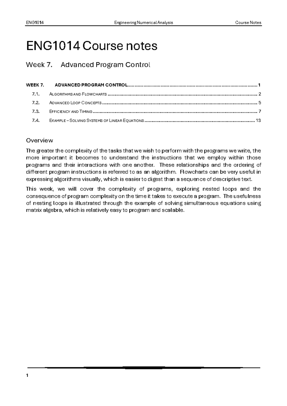 ENG1014 W7 Advanced Program Control Course Notes: Algorithms & Loops ...