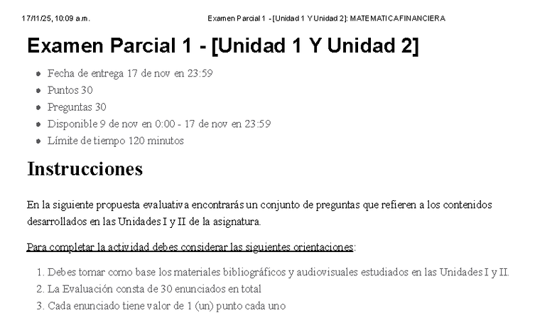 Examen Parcial 1 - Matemática Financiera (Unidades I y II) - Studocu