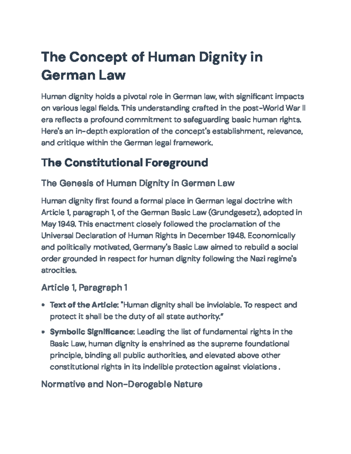 The Concept of Human Dignity in German Law: Analysis and Critique - The ...