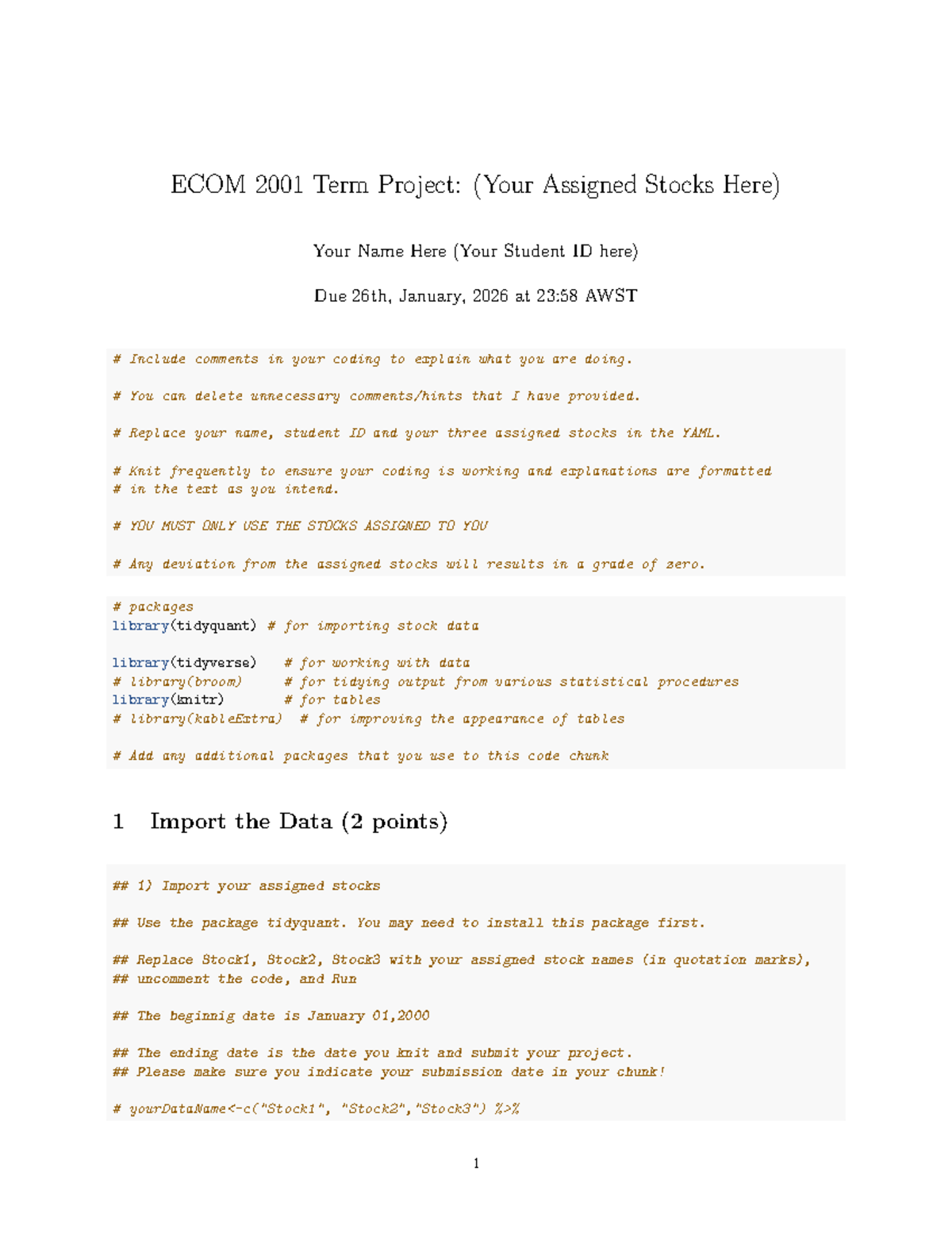 ECOM 2001 Term Project: Stock Analysis and Portfolio Recommendation ...