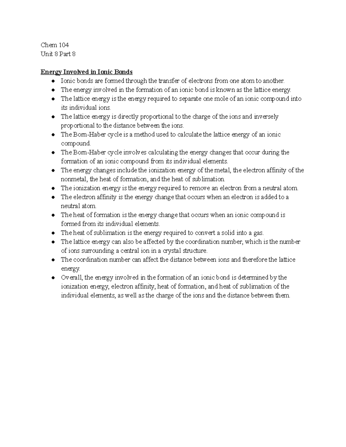 General Chemistry 104 Unit 8 Part 8 Notes - Chem 104 Unit 8 Part 8 ...
