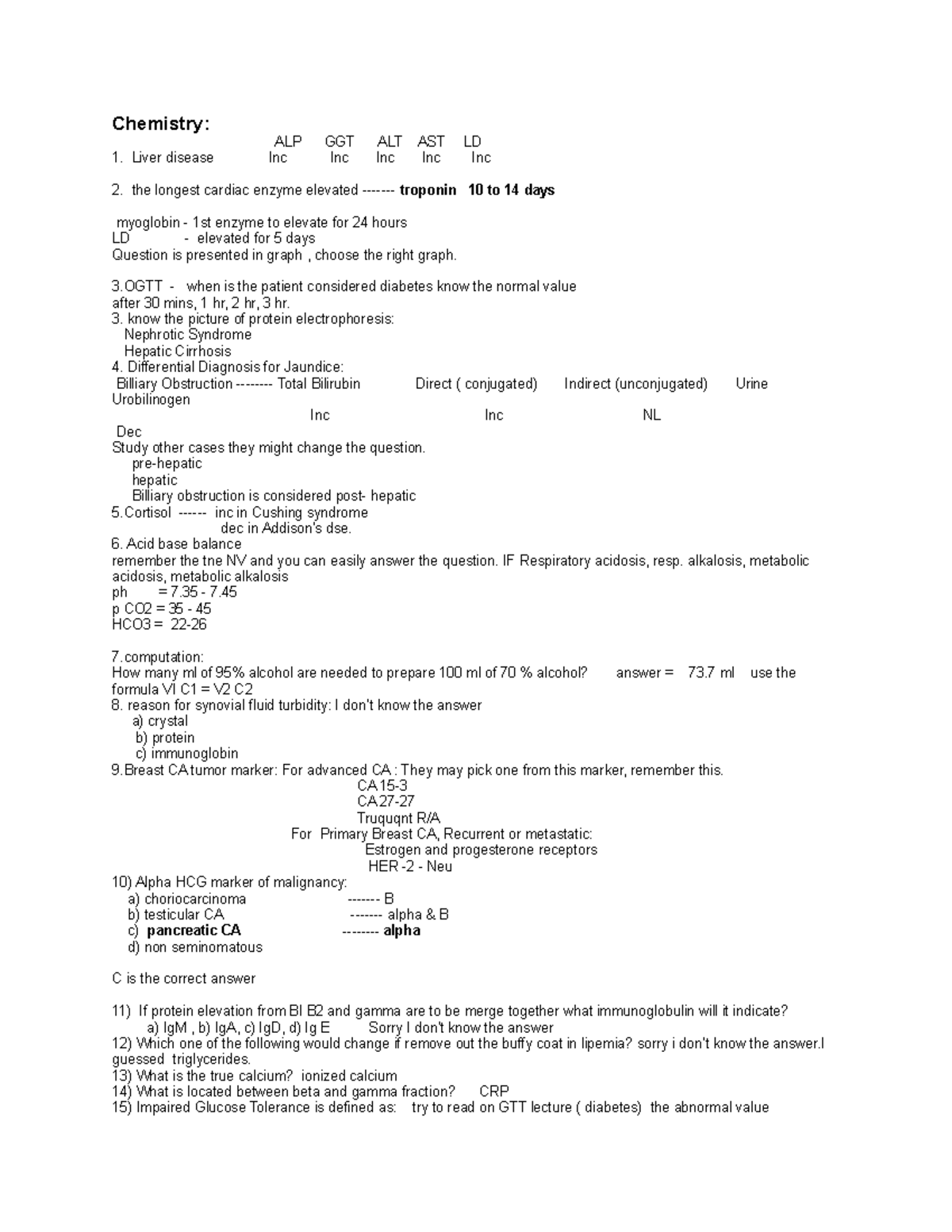 Recall-1 - Lecture notes - Chemistry: ALP GGT ALT AST LD Liver disease ...