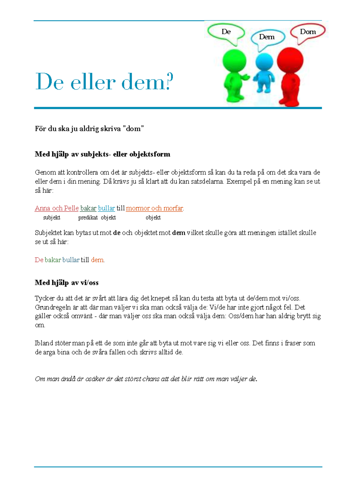 De eller Dem? En Guide till Rätt Användning av Pronomen - Studocu