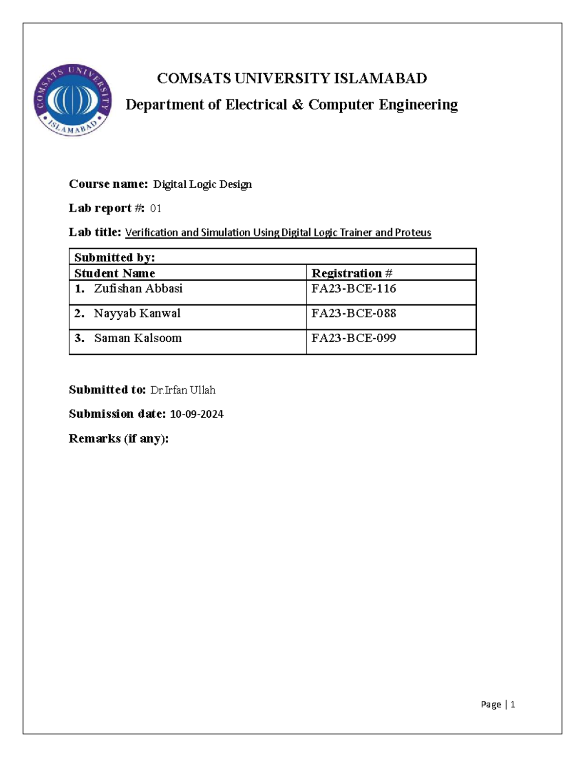 DLD Lab Report #01: Verification & Simulation of Logic Gates - Studocu