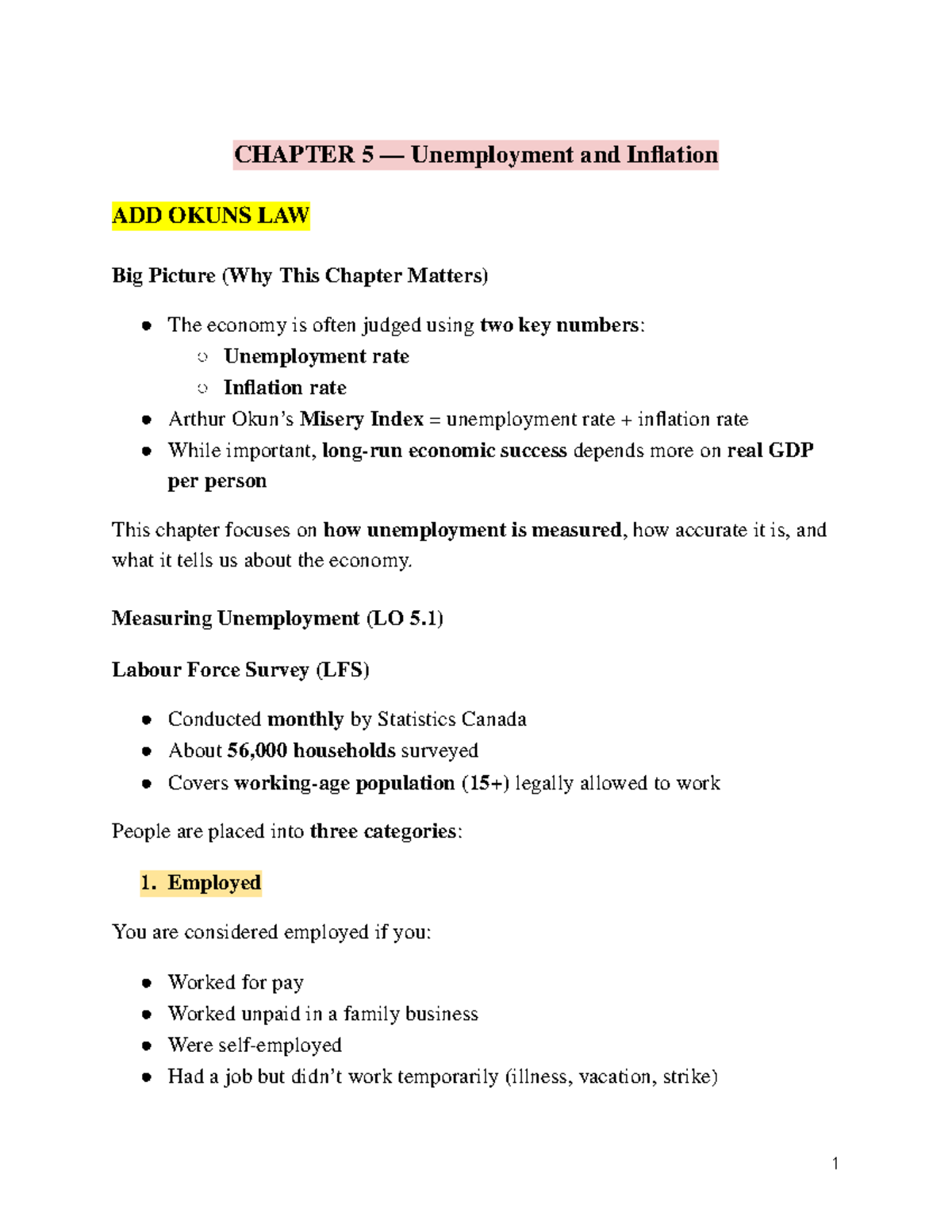 ECON1100 Chapter 5: Unemployment, Inflation & Okun's Law Insights - Studocu