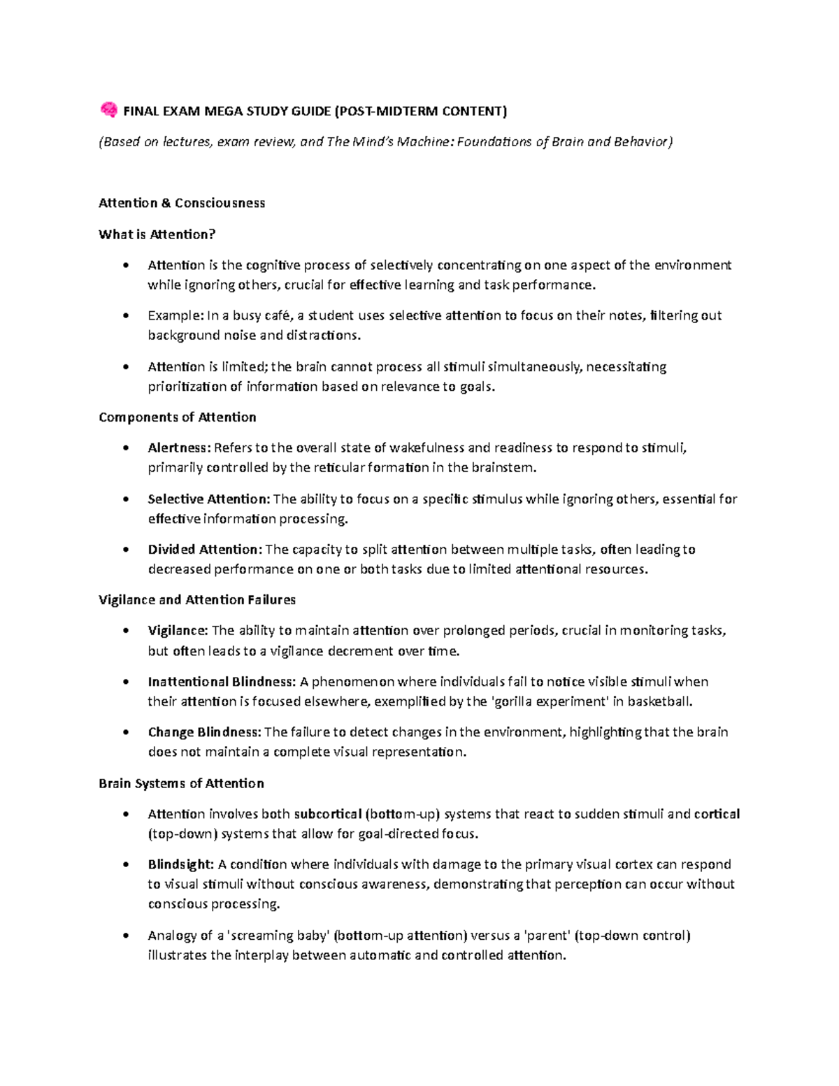 FINAL EXAM STUDY GUIDE: ATTENTION, MEMORY & EMOTION (PSY 101) - Studocu