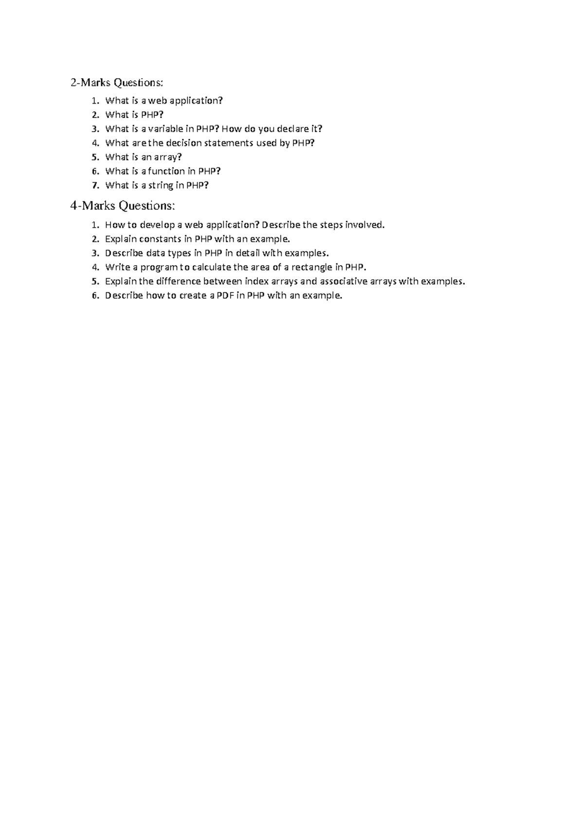 PHP QB UT 01 - Php - 2 - Marks Questions: 1. What is a web application ...