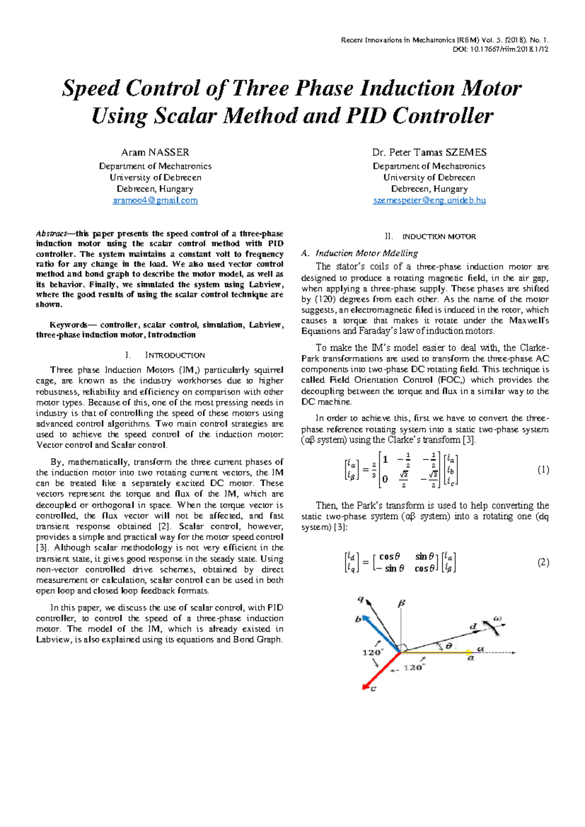 Speed Control of Three-Phase Induction Motor: PID Control with Scalar ...