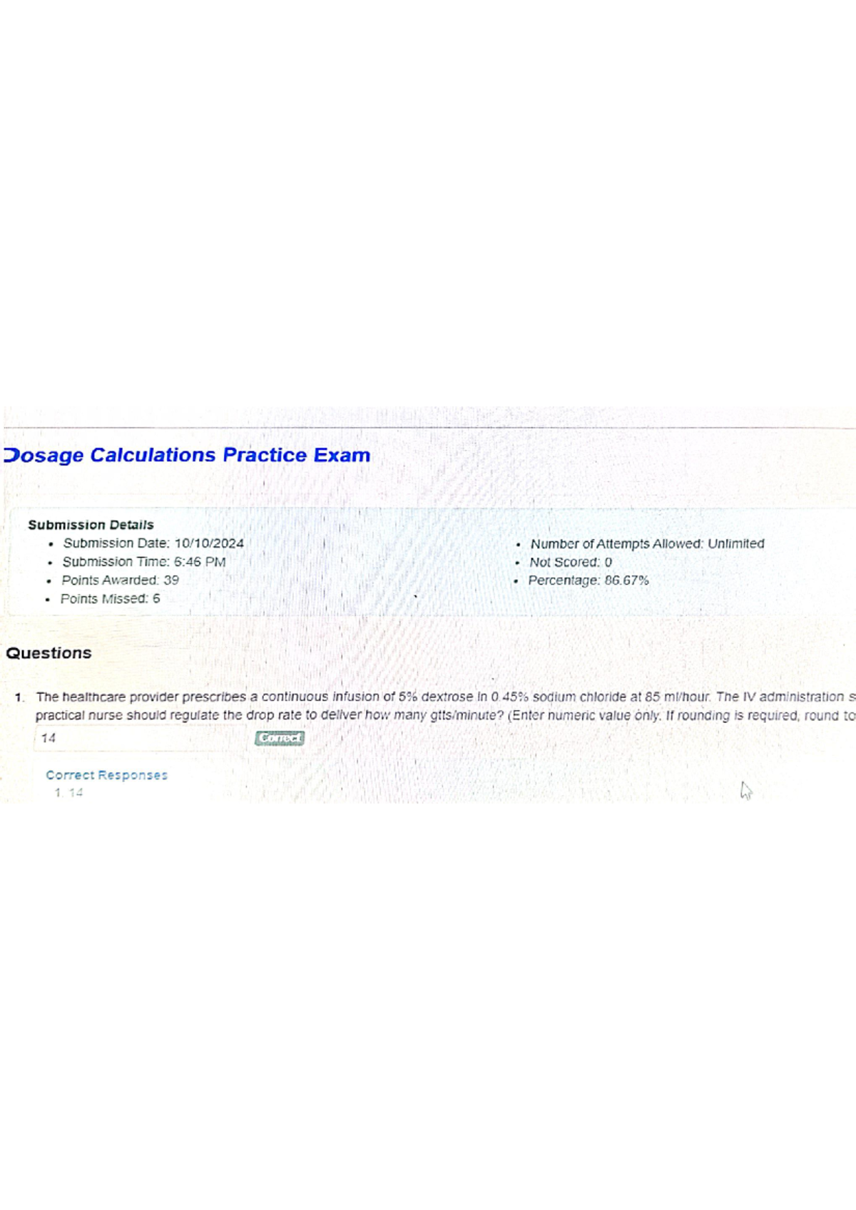 190 week 2 - 190wk2 - Dosage Calculations Practice Exam Submission ...